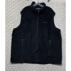 Eddie Bauer Mens Fleece Vest Jacket 2XL Black Full Zip Collar Pockets Logo